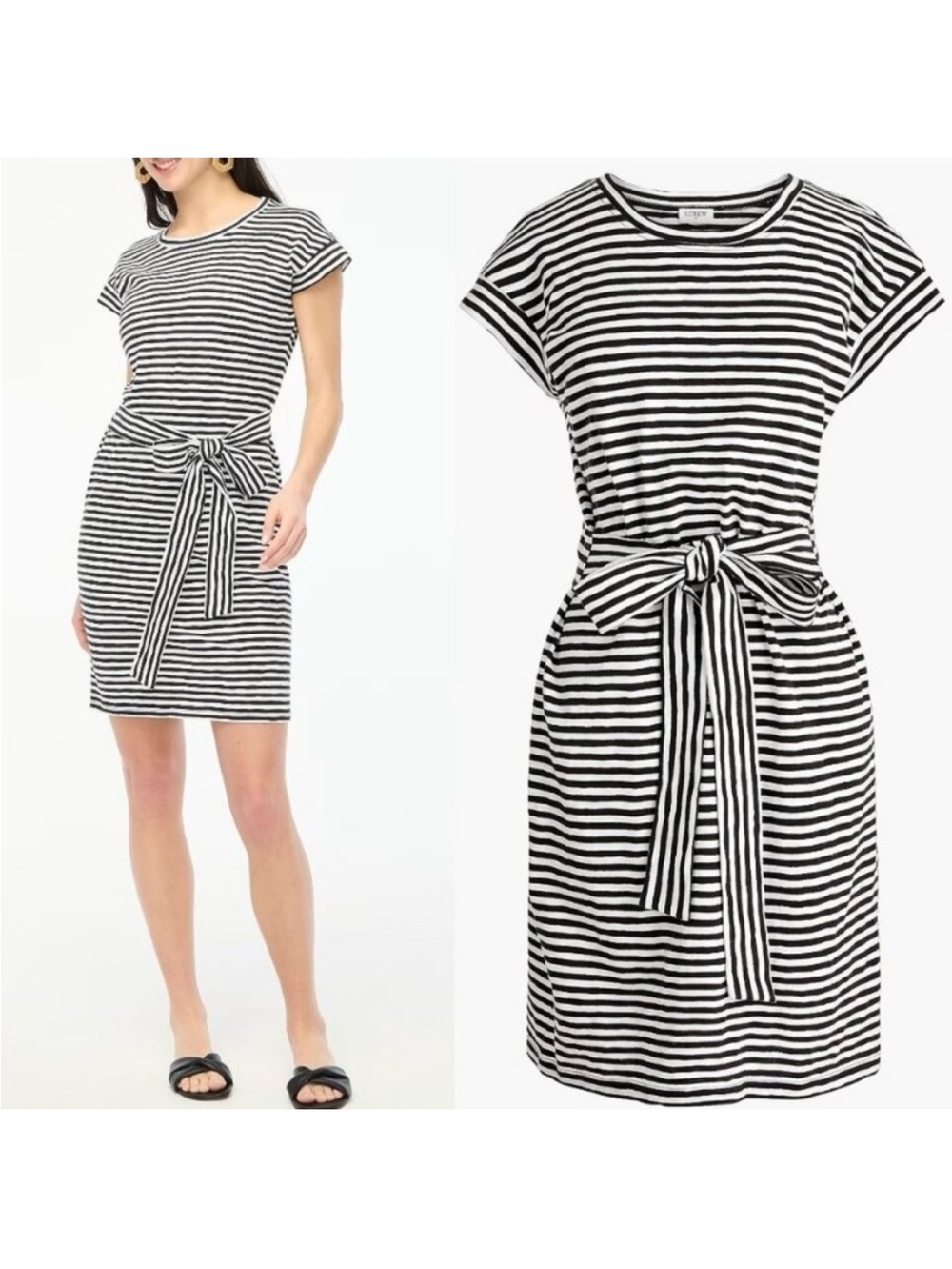 J.Crew Factory Women's Short-Sleeve Striped Tie-Waist T-Shirt Dress XL